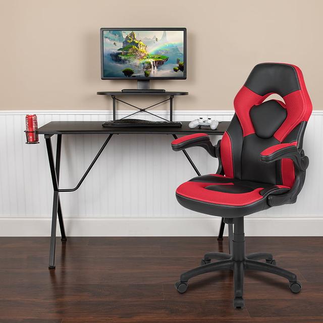 BLN-X10RSG1031-RD-GG 23.75 in. Gaming Desk & Racing Chair Set with Cup Holder&#44; Headphone Hook&#44; Monitor & Smartphone Stand&#44; Black & Red