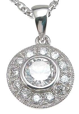 925 Sterling Silver Cubic Zirconium Antique Style Pave Pendant, Rhodium Finish