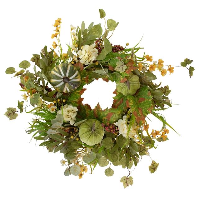 34868417 24 in. Pumpkins & Berries Artificial Fall Harvest Twig Wreath