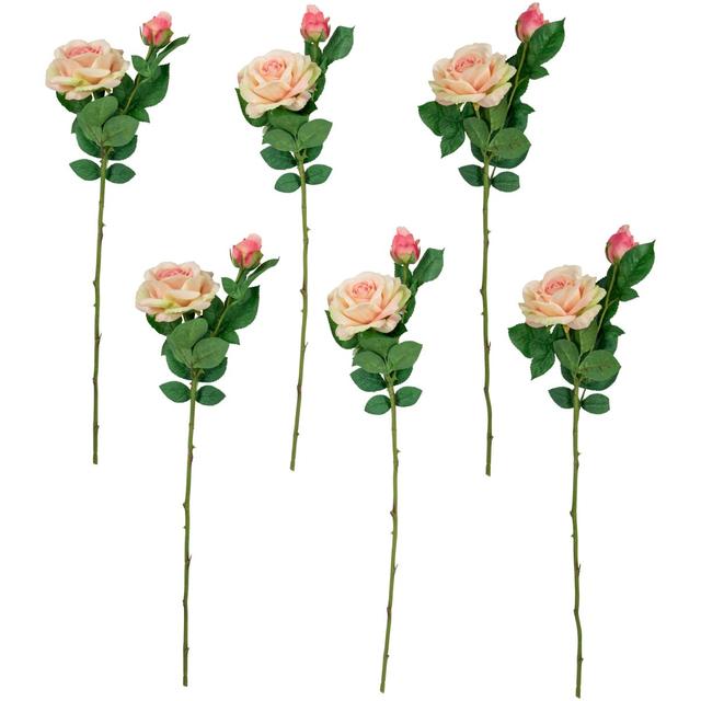 35644474 26 in. Real Touch Artificial Rose Stems, Light Pink - Set of 6