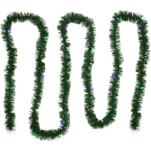35680537 18 ft. Pre-Lit LED Pine Artificial Christmas Garland with Multi Color Lights, Green