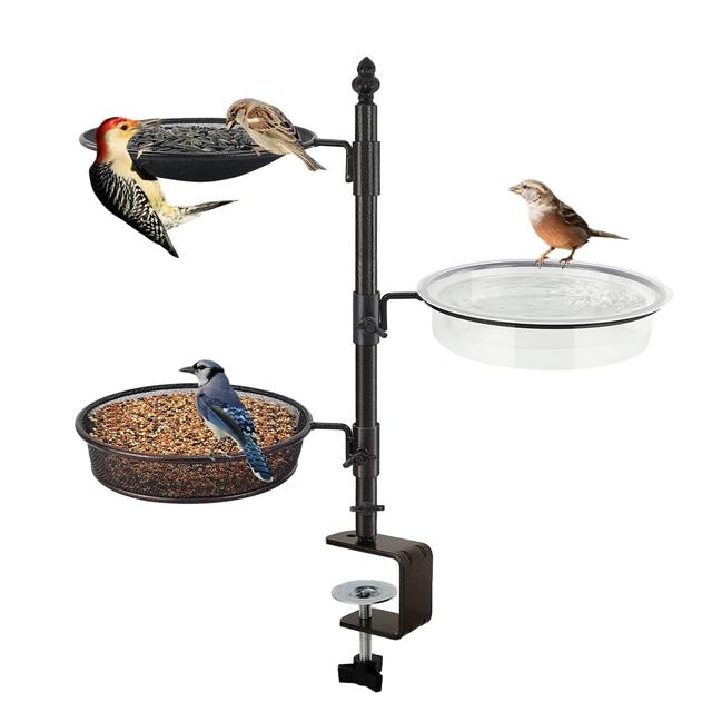 tek NT74867 Balcony & Porch Deck Railing Bird Feeder with 3 Tray & Bath Spa for Attracting Wild Bird