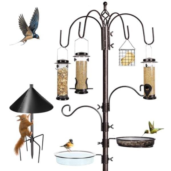 NT87376 94 in. 6-Hook Bird Feeding Station Kit with Water Bowl, Mesh Tray & Squirrel Guard Baffle