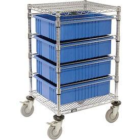 Chrome Wire Cart with 4 Grid Containers Blue - 21 x 24 x 45 in.