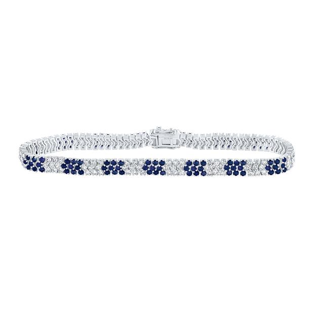 14K White Gold Round Blue Sapphire Diamond Tennis Bracelet - 6 CTTW