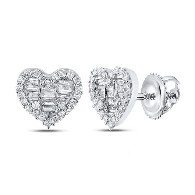 158357 10K White Gold Baguette Diamond Heart Earrings - 0.375 CTTW