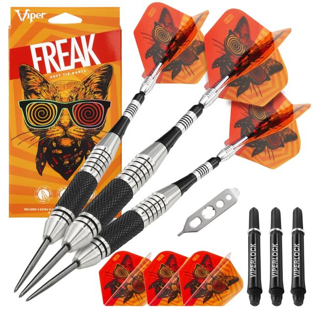 22-9048 22 g The Freak Steel Tip Darts Knurled & Grooved Barrel & Casemaster Select Pink Nylon Dart Case
