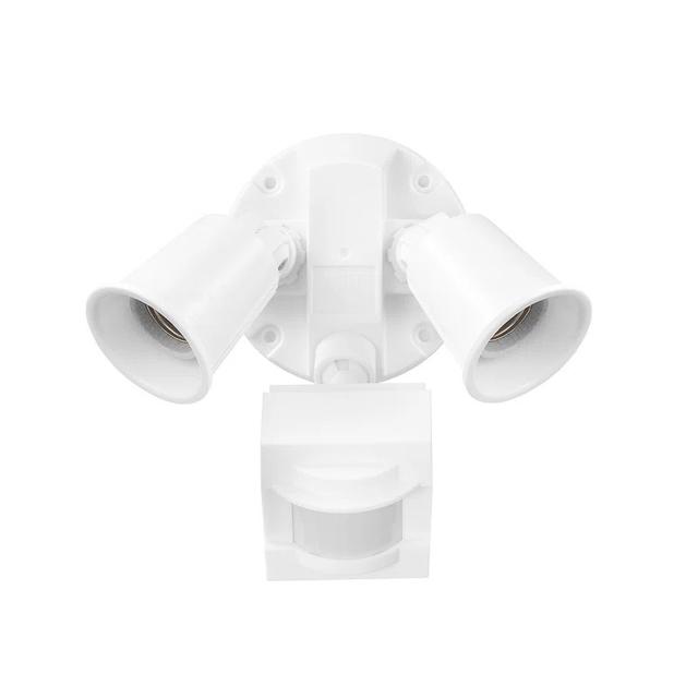 91009081 110 Degree 240W Twin Head Hardwired Motion Sensor Security Flood Light - White