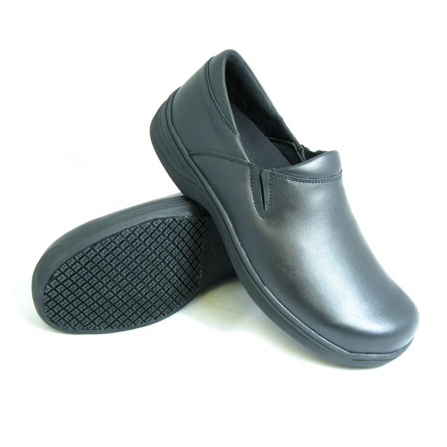 Women&#39;s Slip-Resistant Slip-On Work Shoes&#44; Black Leather - Size 8.5