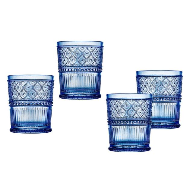 12 oz Claro Double Old Fashion Glass&#44; Blue - Set of 4