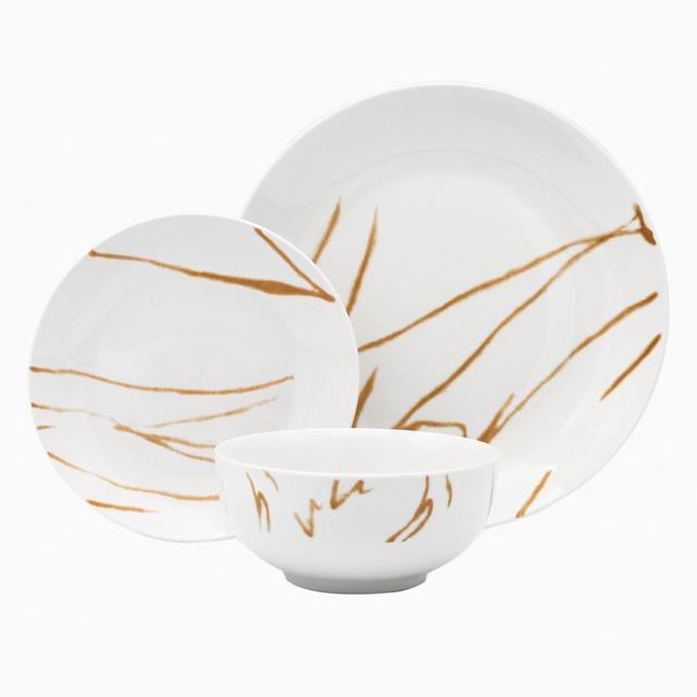 70751 Boulon Porcelain Dinnerware - White & Gold - 12 Piece
