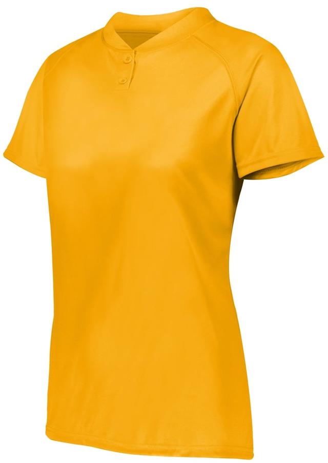 1567.025.2XL Ladies Attain Wicking Two-Button Softball Jersey, Gold - 2XL