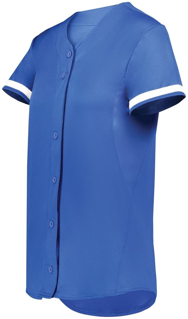 6920.280.L Girls Cutter Plus Full Button Softball Jersey, Royal & White - Large