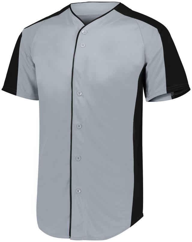 1655.561.2XL Full-Button Baseball Jersey, Blue Grey & Black - 2XL