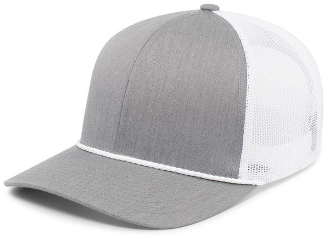 104BR.88S.OS Trucker Snapback Braid Cap, Heather Grey & White - One Size