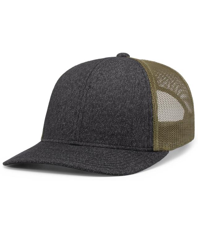 210C.298.OS Melange Heather Low-Profile Trucker Cap, Black Heather & Moss - One Size