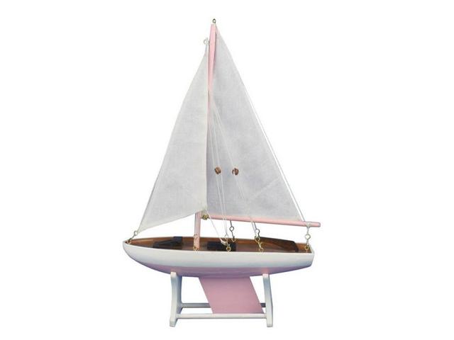 12 x 2.5 x 8 in. Wooden Decorative Sailboat Model with Pink Boat