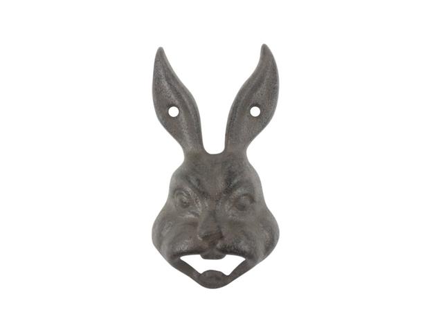 k-9038-Rabbit-cast-iron 5 x 1 x 3 in. Cast Iron Rabbit Head Wall Mounted Bottle Opener