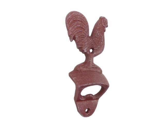 K-1458-ww-red 6 x 1 x 3 in. Rustic Red Whitewashed Cast Iron Rooster Bottle Opener