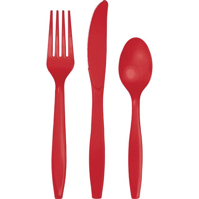 Assorted Plastic Cutlery&#44; Classic Red - 24 Count