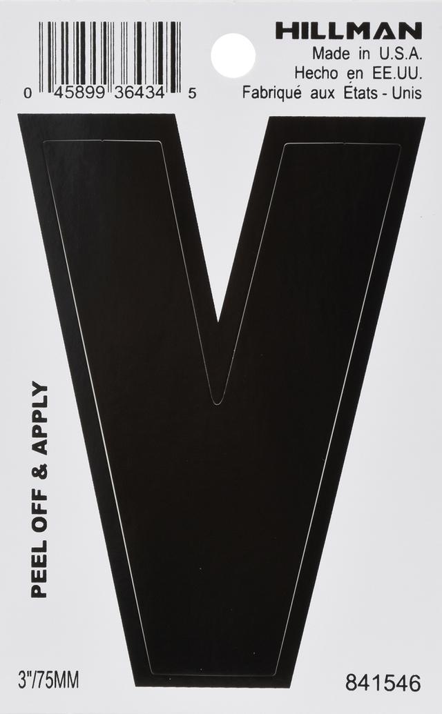 3 in. Black Glossy Vinyl Die-Cut Adhesive Letter - V