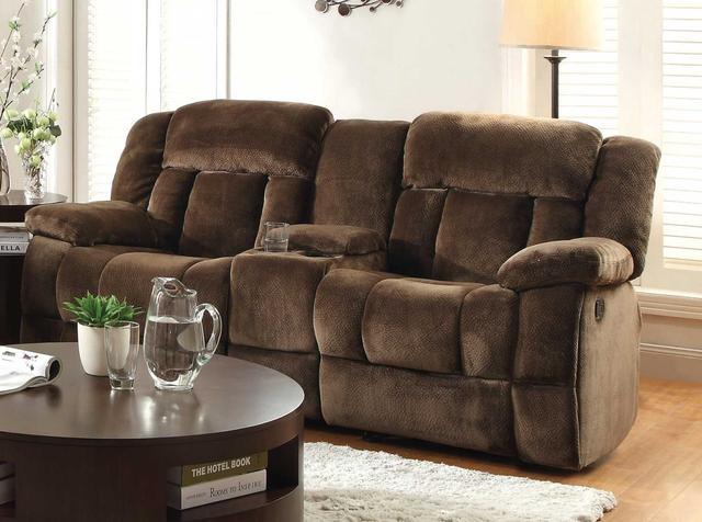 40 x 40 x 79 in. Laurelton Double Glider Reclining Love Seat with Center Console - Chocolate