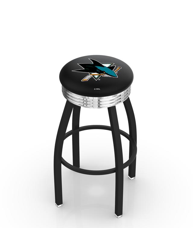 30&quot; L8B3C - Black Wrinkle San Jose Sharks Swivel Bar Stool with Chrome 2.5&quot; Ribbed Accent Ring by  Company