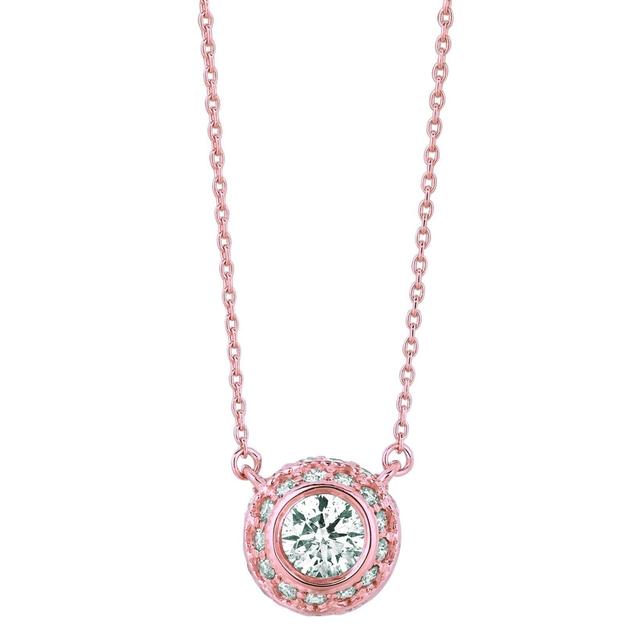 1 CT Diamond Pendant Necklace - 14K Pink