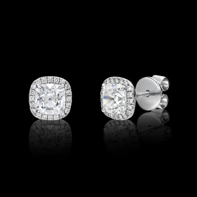 2.4 CT Old Mine Cut Diamonds Stud Halo Earrings&#44; 14K White Gold