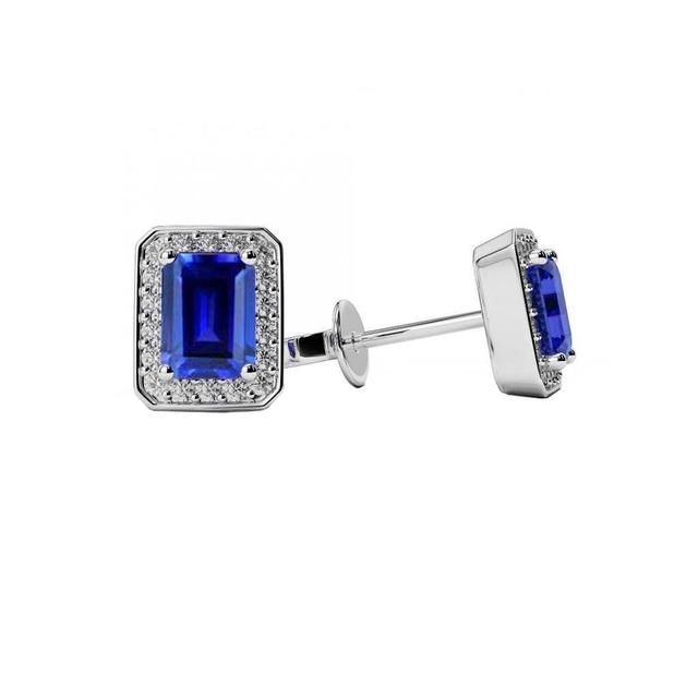 3.30 CT Ceylon Sapphire with Round Diamond Halo Stud Earrings&#44; 14K White Gold
