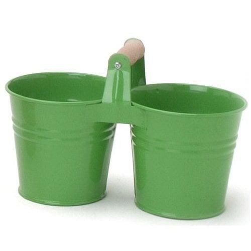 8433E AG S-3 Enameled Galvanized Double Hanging Planter - AppleGreen