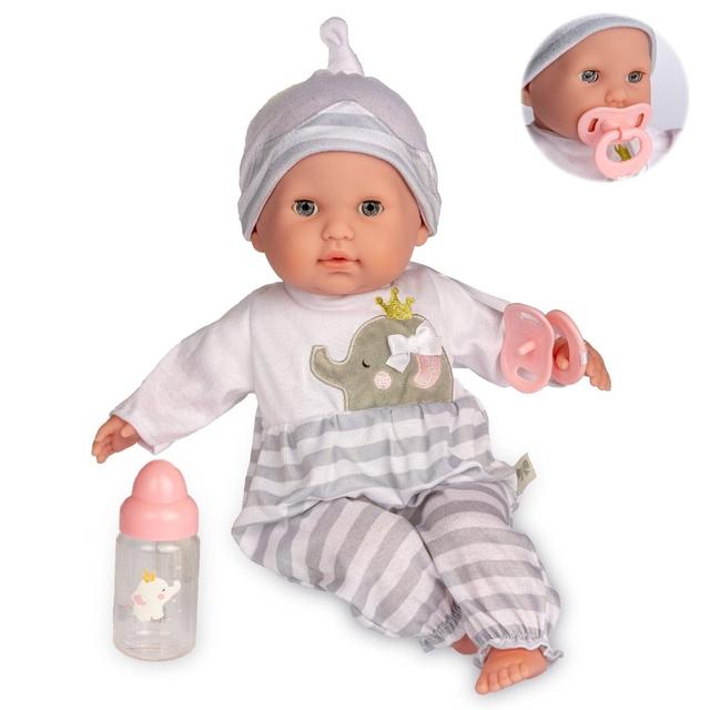 15 in. Soft Body Baby Doll for Open &amp; Close Eyes with Grey Outfit