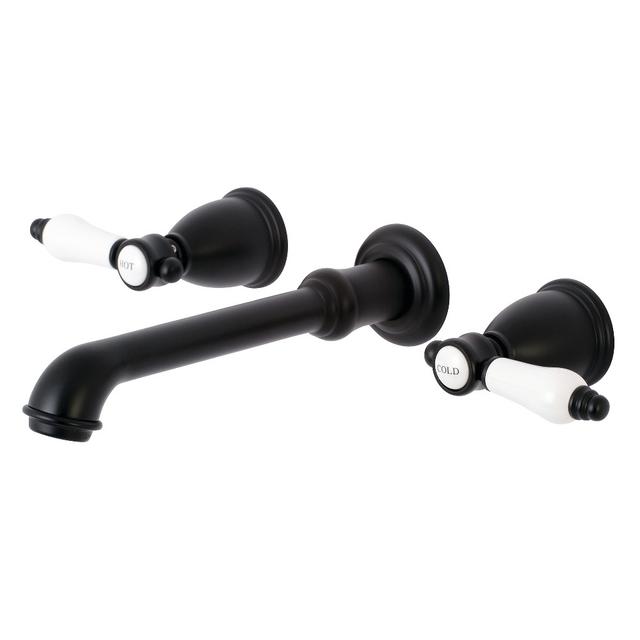 Traditional 8 in. Center Wall Mount Bathroom Faucet - Matte Black