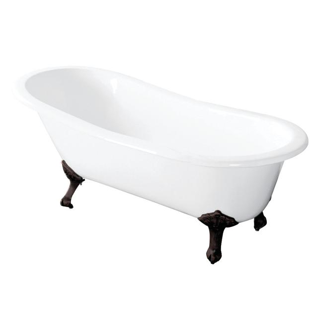 57 in. Aqua Eden Cast Iron Slipper Clawfoot Tub without Faucet Drillings&#44; White & Oil Rubbed Bronze