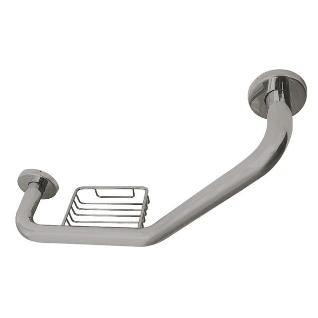 10 x 12 in. Meridian Angled Grab Bar with Soap Holder, Brushed Nickel