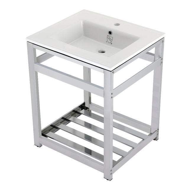 VWP2522A1 25 in. Quadras Ceramic Console Sink - 1-Hole&#44; White & Chrome