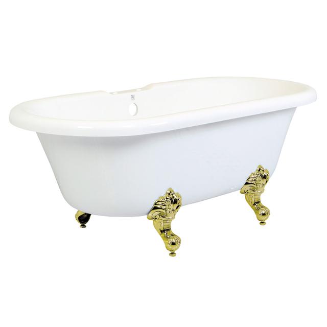VT7DS672924JNH2 Aqua Eden 67 in. Acrylic Clawfoot Tub with 7 in. Faucet Drillings&#44; White & Polished Brass