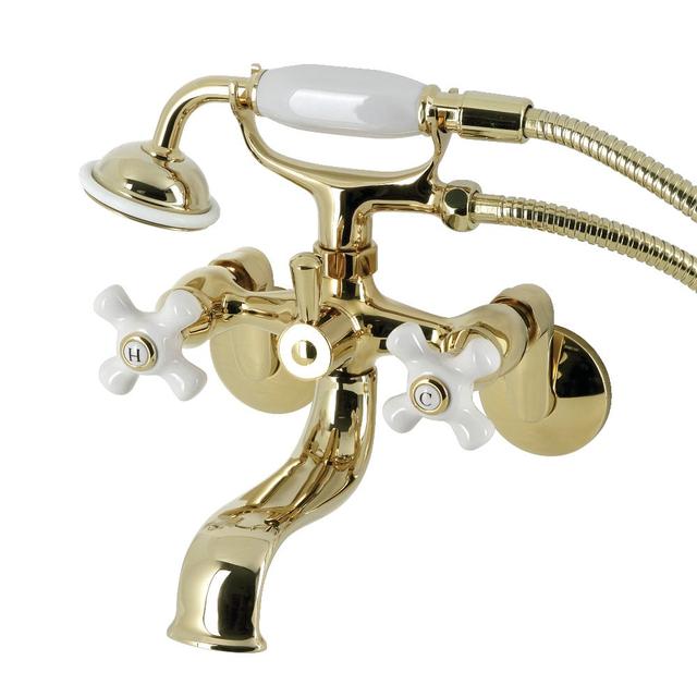 Kingston Wall Mount Clawfoot Tub Faucet with Hand Shower&#44; Polished Brass