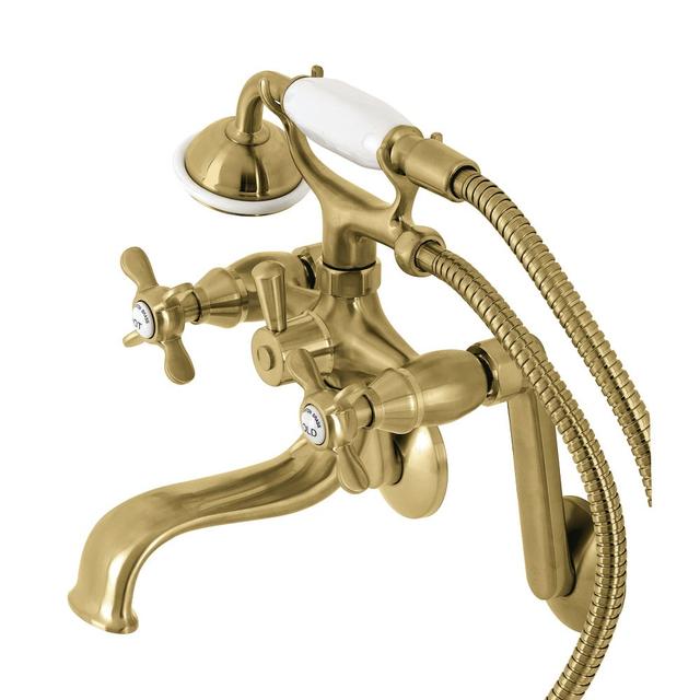 Kingston Tub Wall Mount Clawfoot Tub Faucet with Hand Shower, Brushed Brass