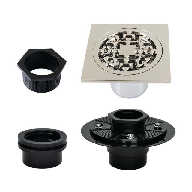 4 in. Watercourse Square Brass Shower Drain&#44; Polished Nickel