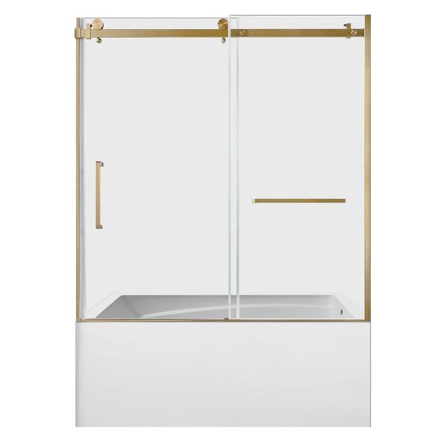 KVTAM6032R22D7 Acrylic Rectangular 3-Wall Anti-Skid Alcove Tub Combo with Tub Door - Brushed Brass & White
