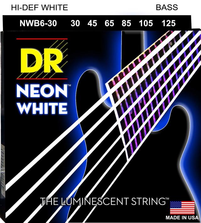DR Handmade Strings  Bass 6 String, Neon White - 30-125 Gauge