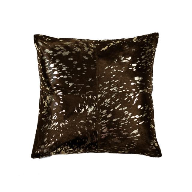 Home Decor 676685018632 Torino Cowhide Pillow, 1-Piece, Chocolate &amp; gold, 18"x18"