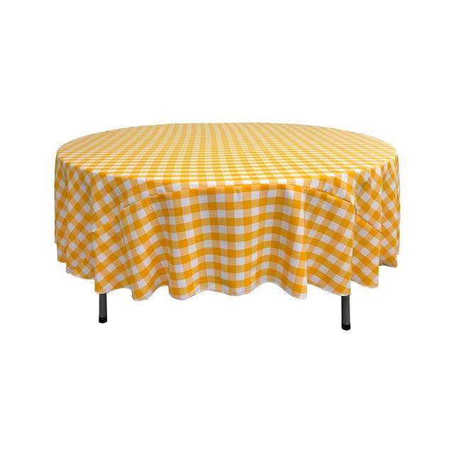 TCcheck90R-DrkYellowK47 Polyester Gingham Checkered Tablecloth, White & Dark yellow - 90 in. Round