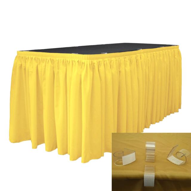 SKT-Pop-21x29-15Lclips-YellowLgtP99 Polyester Poplin Table Skirt with 15 L-Clips - Light Yellow - 21 ft. x 29 in.