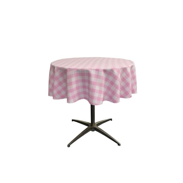 TCcheck51R-PinkK37 Polyester Gingham Checkered Tablecloth - White & Pink - 51 in. Round