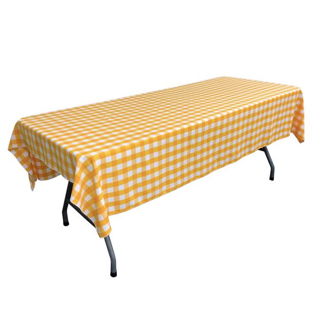 TCcheck60x102-DrkYellowK47 Polyester Gingham Checkered Rectangular Tablecloth - White & Dark yellow - 60 x 102 in.