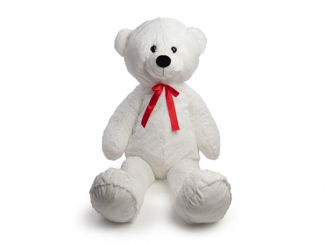 BT74298 52 in. Standing White Bear with Red Bow Plush Toy