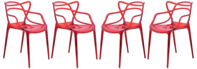 32.5 x 21 x 17.5 in. Milan Modern Wire Design Chair&#44; Red - Set of 4