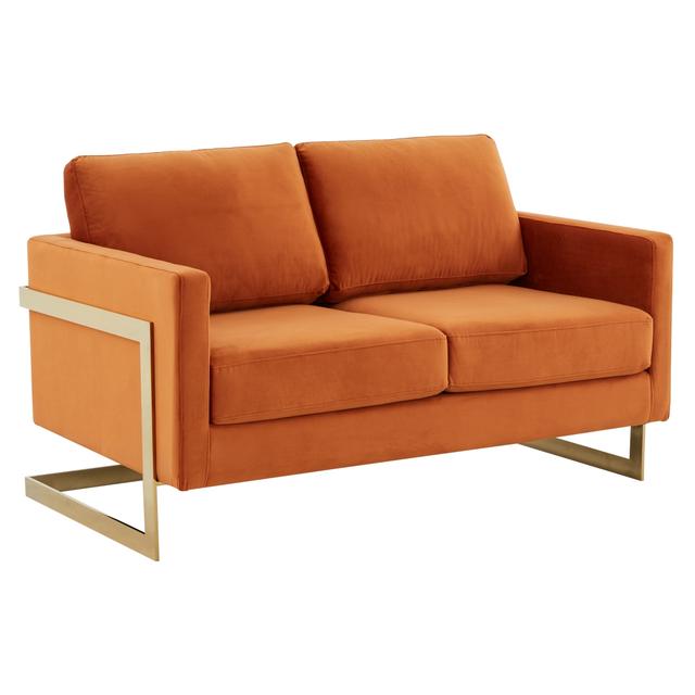 LA55OR 34 x 55 x 34 in. Lincoln Modern Mid-century Upholstered Velvet Loveseat with Frame, Orange Marmalade & Gold
